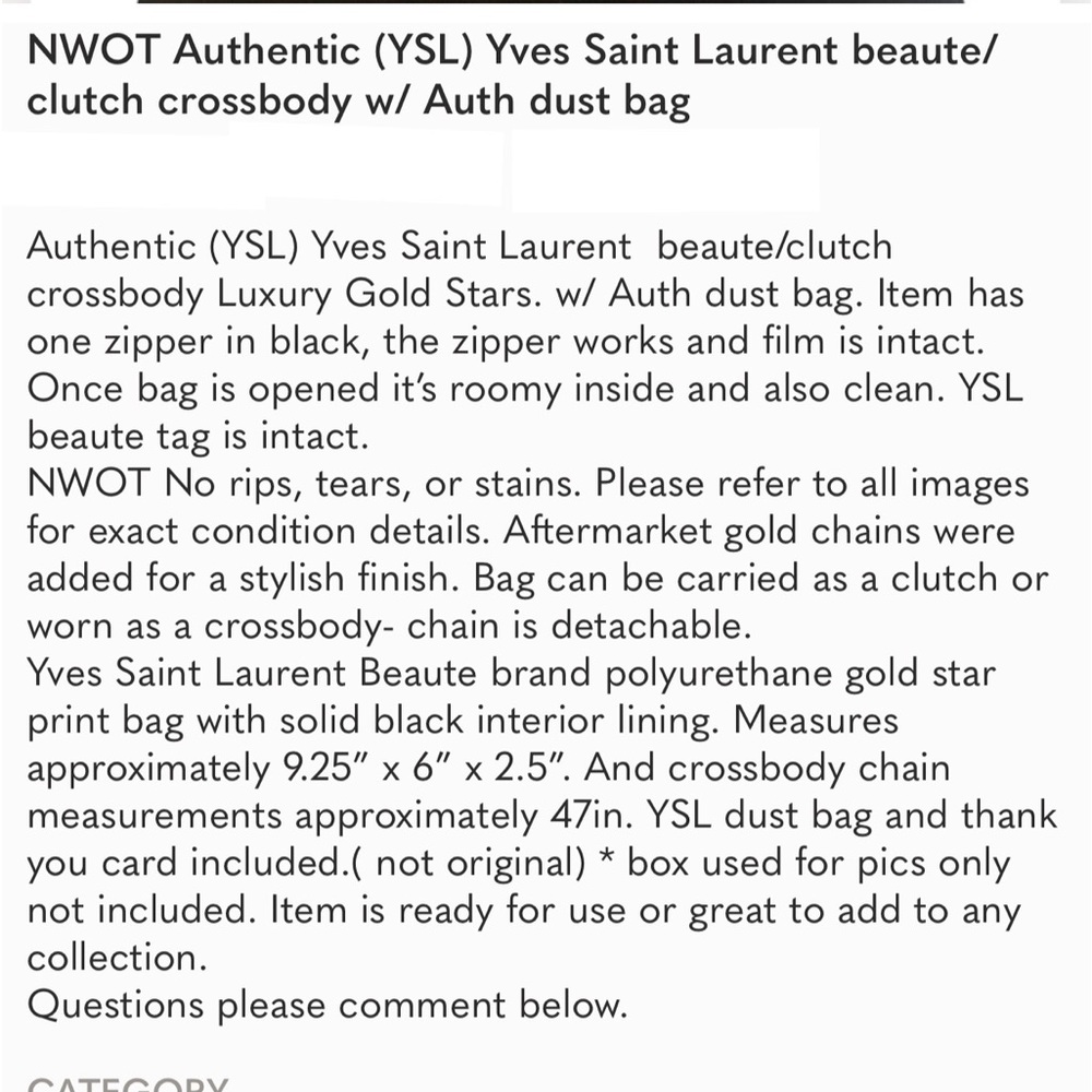 Authentic YSL clutch / crossbody with dust bag Set New without tags š - Picture 16 of 16